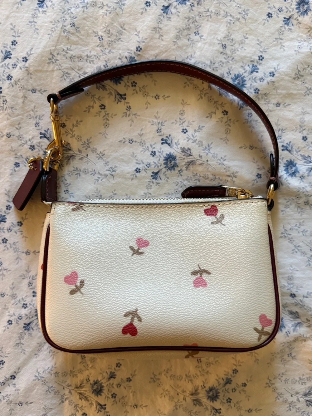 Coach Cream Mini Shoulder Bag with Pink & Red Floral Hearts